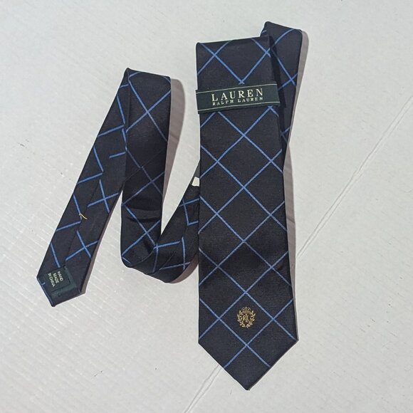 Ralph Lauren Black & Blue Check Silk Tie 100% Silk NWT Classic Designer Neck - Picture 3 of 6